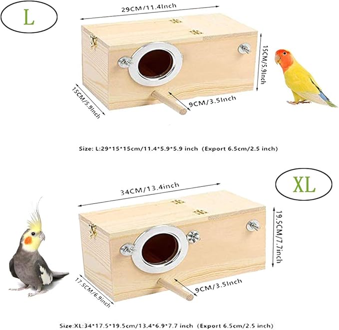 PINVNBY Parakeet Nesting Box Bird House Wood Breeding Box Parrots Mating Box for Lovebirds,Cockatoo,Budgie, Finch,Canary and Medium-Sized Birds(XL)