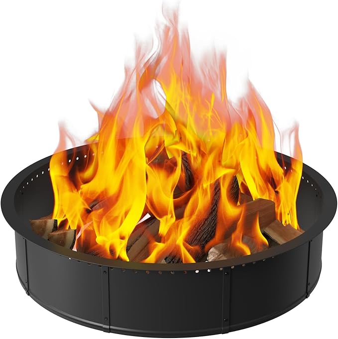 mapleway Smokeless Fire Pit Ring, 42inch Large Round Portable Metal Firepit Accessories for Outside Wood Burning Patio Camping Bonfire Campfire