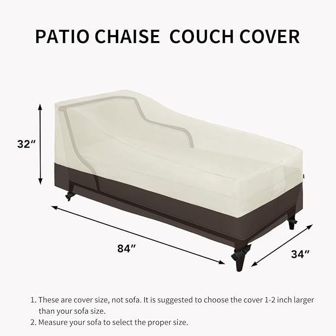 Easy-Going Waterproof Outdoor Chaise Lounge Cover, Heavy Duty Patio Lounge Chair Cover, Windproof Outdoor Furniture Cover with Air Vent 2 Pack-84Wx34Dx32H inch, Beige/Dark Brown
