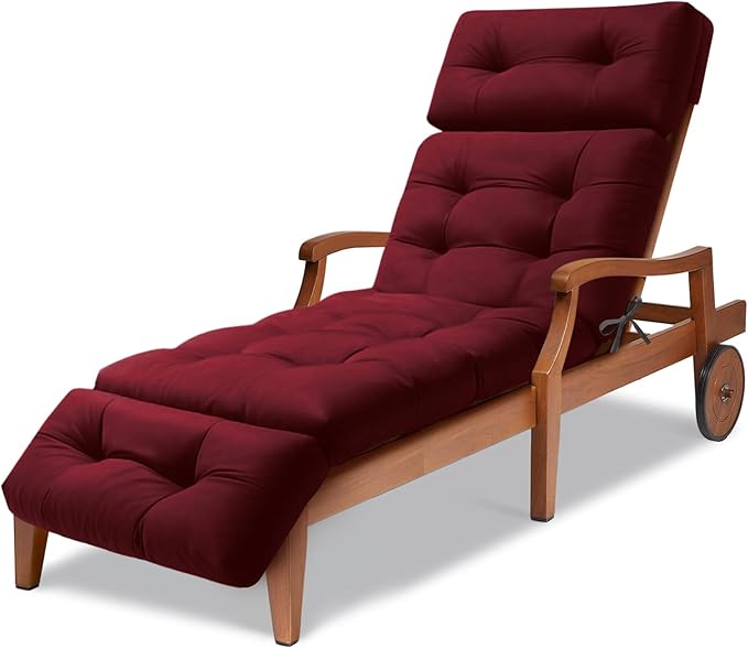 Chaise Lounge Cushions Outdoor Waterproof Lounger Chair Cushion Chaise Chair Cushions with Ties, Patio Recliner Thickened Lounge Chair Cushions for Indoor 74.4 x 22 x 4.7 Inches, Cushion Only(Red)