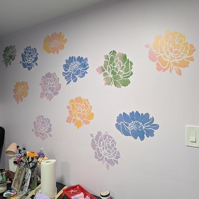 Large Flower Stencils for Wood Fence Flower Stencil for Painting 14” Peony Stencils for Walls Furniture Fabrics