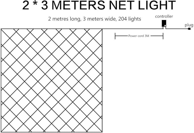 LED Net Mesh String Fairy Lights 204 LEDs, 6.56 Ft x 9.84 Ft,8 Modes, Blue Outdoor Transparency String Lights Waterproof Christmas Decorative Lights for Christmas Tree, Holiday, Party