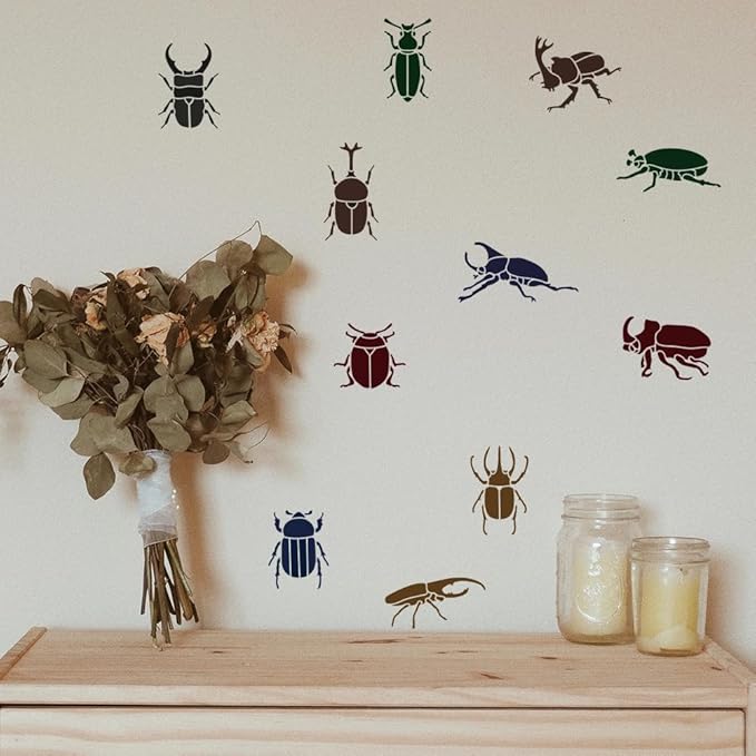 MAYJOYDIY 2pcs Scarab Beetle Stencil 11.811.8inch 11 Insects With Paint Brush - Reusable Nature Bug Drawing Templates for Crafts, Art, Furniture, Wood, Canvas, Home Decor