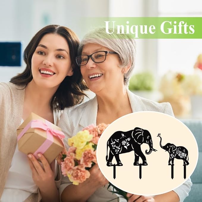 Elephant Metal Decor for Outside,Garden Stakes Decorative Elephant Gifts for Women/Men,Black Elephant Silhouette Statues for Yard Ornaments,Lawn, Patio, Pathway,Outdoor Garden Decor