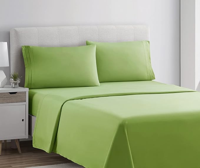 Clara Clark Bed Sheets, Premier 1800 Series 4 Piece Bed Sheet Set, Deep Pocket, Wrinkle, Fade, Stain Resistant, Luxury Soft Bedding Sheets & Pillowcases, Twin, Garden Green