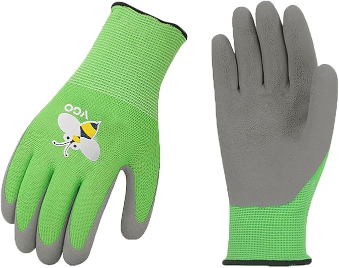 Vgo... 1-Pair Age 5-7 Kids Gardening Gloves, Children Yard Work Gloves, Soft Safety Rubber Gloves (XXS, Green, KID-RB6013)