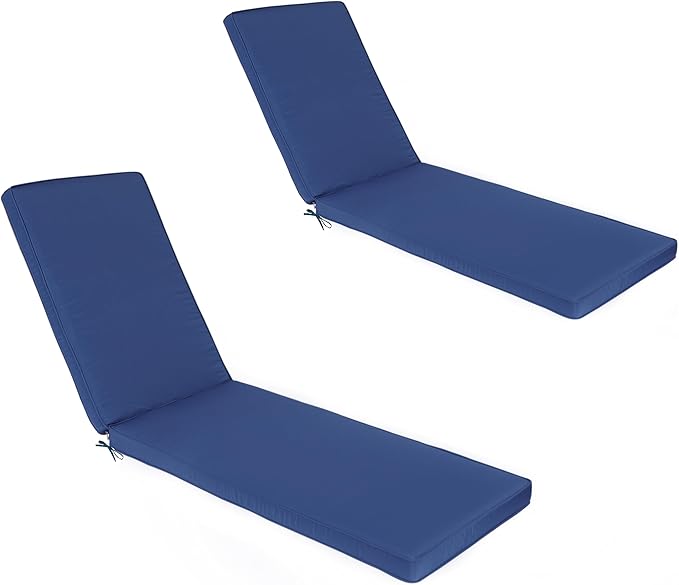 Outdoor Chaise Lounge Chair Cushions 2 Pack, Thick Waterproof Patio Pool Lounge Cushions, Fade Resistant (Navy Blue)