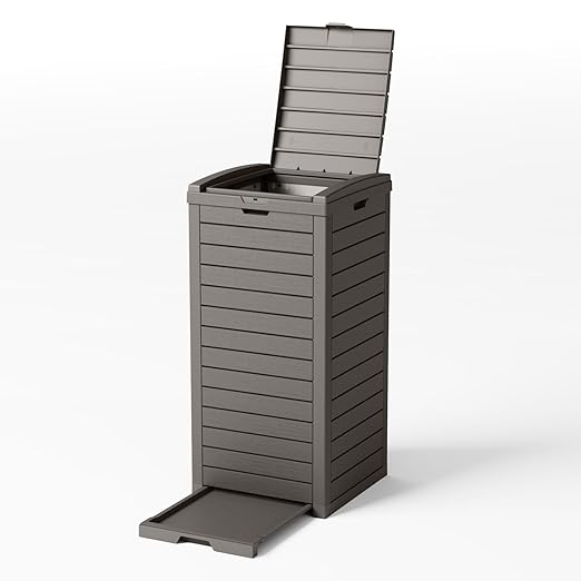 31 Gallon Outdoor Trash Can, Waterproof Trash Can Cabinet for Outside, Resin Garbage Bin with Lid and Drip Tray for Easy Cleaning for Patios, Kitchens, and Outdoor Entertaining（Light Gray）