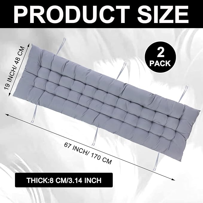 Bucherry 67 x 19 Inch Chaise Lounge Cushions Soft Lounge Chair Cushion Gravity Chair Cushion Sofa Lawn Furniture Cushion Pad with 6 Tie for Outdoor Indoor Patio Home Without Headrest (Gray,2 Pcs)