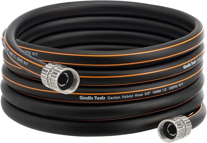 Giraffe Tools Garden Hose 12ft x 5/8", Custom Length, Heavy Duty, No Kink, Flexible, Rubber Garden Hose, Leakproof Water Hose, 12ft Female to Female Hose, 600 Burst PSI