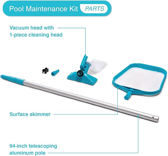 INTEX 12 x 2.5 Foot Metal Frame Above Ground Swimming Pool, Type A Filter, Protective Cover, and Complete Maintenance Kit with Vacuum Skimmer and Pole