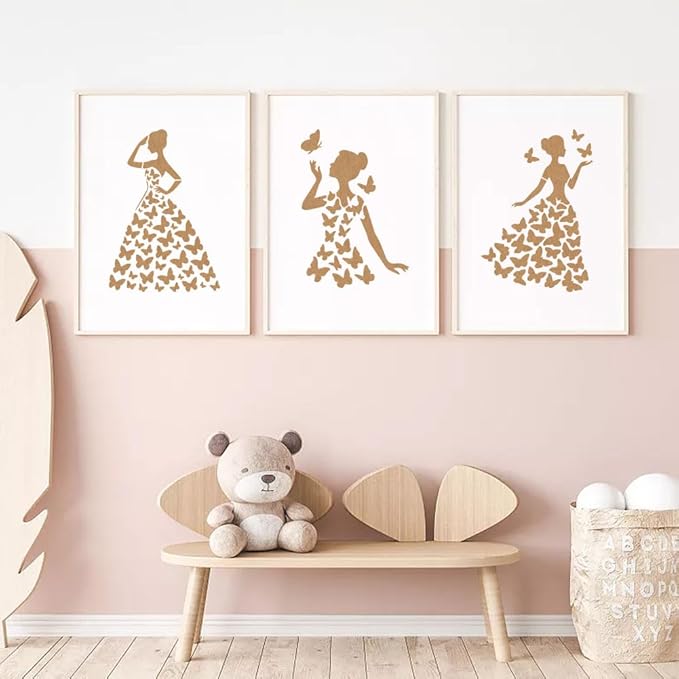 FINGERINSPIRE 4PCS Butterfly Female Painting Stencil with Plastic Brush 8.3x11.7inch Woman Silhouette Drawing Template Butterfly Dress High Heel Stencil Fantasy Theme Template for Painting on Wood