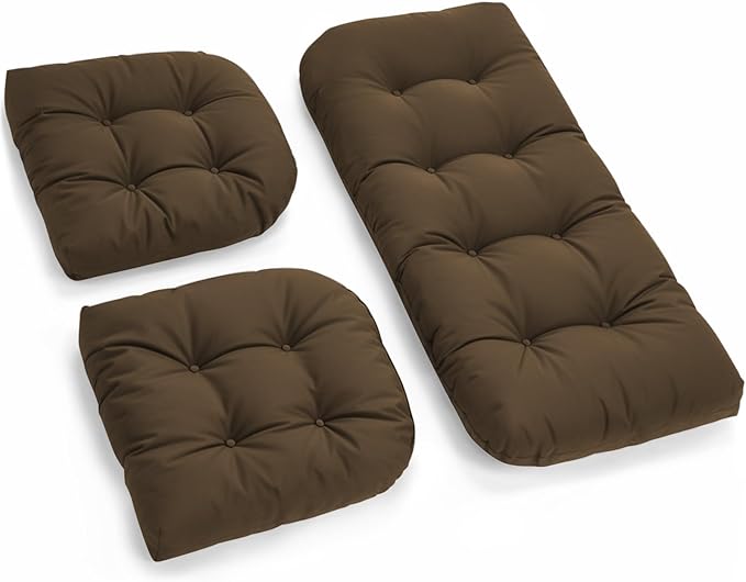 All Weather 3 Pieces Wicker Furniture Chair Cushions, Waterproof Outdoor Wicker Chair Cushion for Patio Furniture Loveseat Settee Bench, 1 Loveseat and 2 U-Shaped Thickened Cushions, Brown