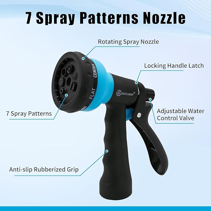 AUTOMAN Coil Garden Hose 50 ft, EVA Curly Water Hose with Brass Connectors, Recoil Garden Water Hose,Includes 7-Pattern Function Sprayer,Retractable,Corrosion Resistant Garden Coil Hose.