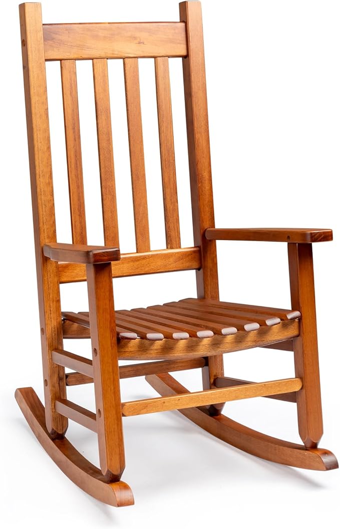 VINGLI Outdoor Child’s Rocking Chair, All Weather Wooden Rocking Chair with High Backrest, Patio Rocker for Garden, Yard, Balcony, Wooden Rocker for 6-10 Years Old, Teak