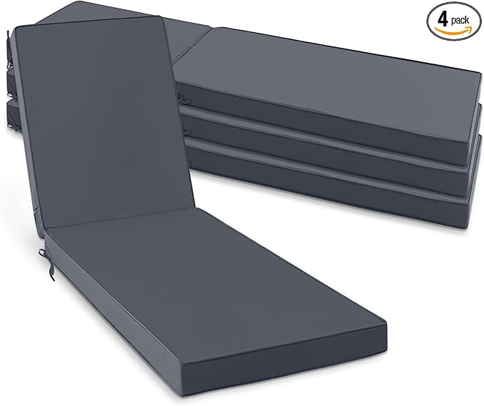 Chaise Lounge Cushions Outdoor Set of 4 - Waterproof and Fade Resistant Sun Lounger Replacement Cushions - Patio Lounger Pads with Removable Cover for Pool, Deck, 72 x 21 x 3 Inch, Dark Grey