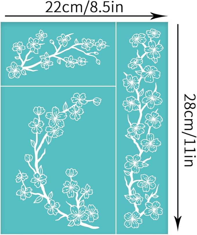OLYCRAFT 2pcs 8.6x11 Inch Sakura Silk Screen Printing Stencils Self-Adhesive Silk Screen Stencils Cherry Blossom Border Screen Stencils Reusable Mesh Transfers for Painting on Wood T-Shirts Bags