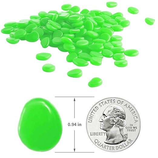 Glow Pebbles Green, 300 pcs Green Glowing Rocks for Outdoor Decor, Garden Lawn Yard, Aquarium, Walkway, Fish Tank, Pathway, Luminous Pebbles Powered by Light or Solar-Recharge Repeatedly