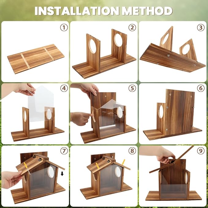Wood Squirrel Feeder, Outside Squirrel House Box for Corn, Squirrel Picnic Table Feeder Box, Chipmunk Feeder Hold Corn, Corn Cob, Easy to Fill with Removable Front Panel, for Outdoors Winter Tree