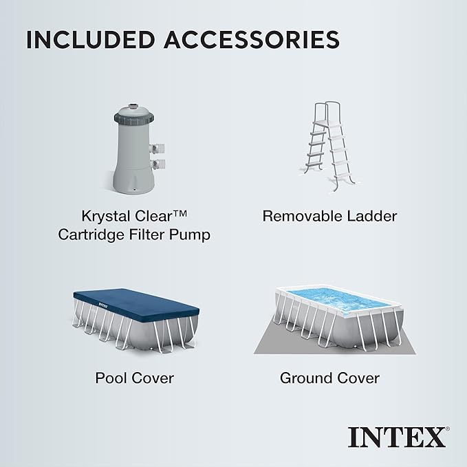 INTEX 26791EH Prism Frame Premium Rectangular Above Ground Swimming Pool Set: 16ft x 8ft x 42in – Complete Set Includes 1000 GPH Cartridge Filter Pump