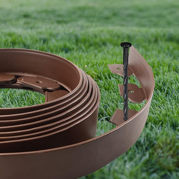 20 Ft Landscape Edging Kit, Brown Garden Border with 20 Plastic Stakes, Landscaping Roll for Flower Bed Lawn Driveway Yard