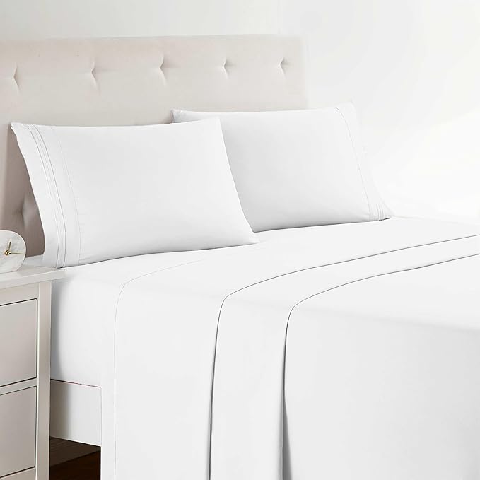 Clara Clark Bed Sheets, Premier 1800 Series 4 Piece Bed Sheet Set, Deep Pocket, Wrinkle, Fade, Stain Resistant, Luxury Soft Bedding Sheets & Pillowcases, Full, White