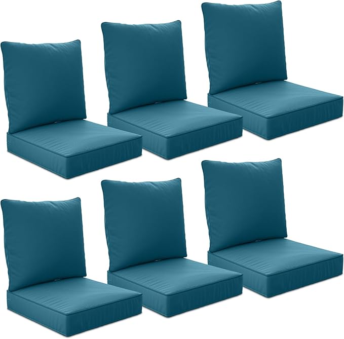 24" x 24" x 6" Outdoor Deep Seat Cushions Set - 6 Set Waterproof & Fade Resistant Patio Furniture Replacement Cushions, Non-Slip Outdoor Cushions Fit Loveseats, Couches, Chairs, and Sofas.