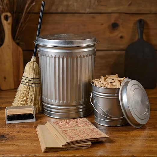 31-Gallon Heavy-Duty Steel Trash Can - Kitchen & Office - Silvery - with Airtight lid - Metal Outdoor Trash Can for Patio, Kitchen & Office