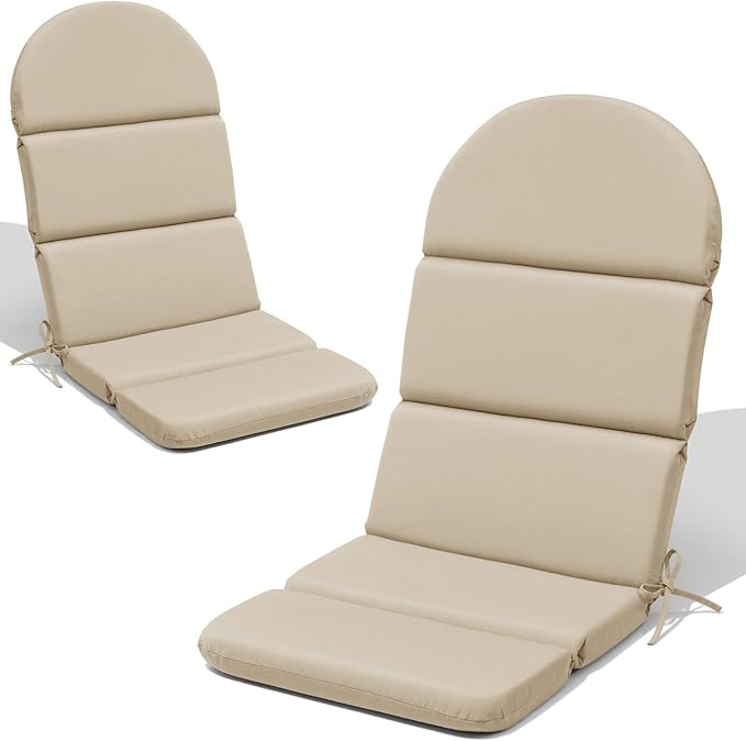 Crestlive Sunbrella Adirondack Chair Cushion Set of 2, 50 x 19.6 inch, Water Repellent, Fade Resistant, High Back Outdoor Chair Cushion for Patio, Canvas Antique Beige