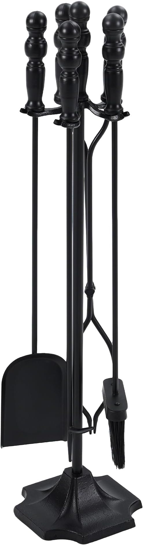 OLIXIS 5 Pcs Fireplace Tools Set Indoor, 32 Inch Wrought Iron Large Fire Place Tool Set with Stand, Fireside Accessories Kit with Poker Brush Shovel Tongs for Outdoor Campfire Fire Pit