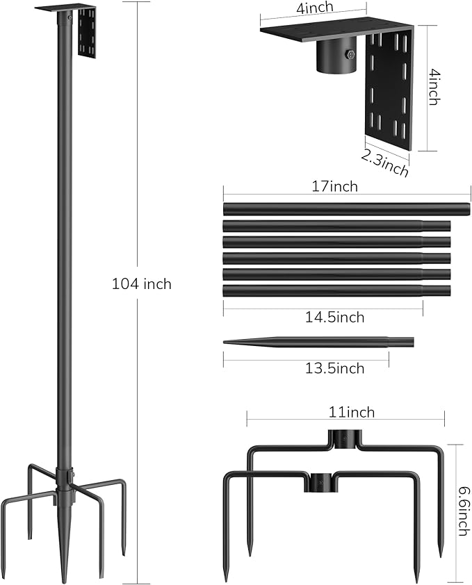 Bird Feeder Pole – 104 Inch Height Bird House Pole with 1-Inch Dia Heavy Duty for Birdfeeders, Feeding Stand with Mount Kit for Outdoor, Slip-Fit Connection, Black