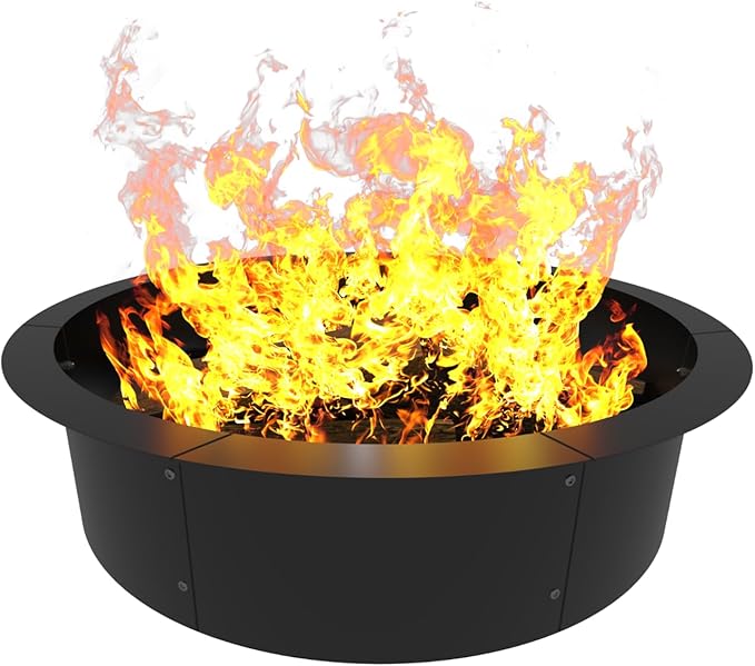 Round Outdoor Fire Pit Ring Insert 31-Inch Inner 35-Inch Outer Diameter, Heavy Duty Metal Steel DIY Firepit Liner Campfire Rings for Outside Wood Burning Above or In-Ground, Black