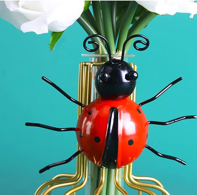 MACLARONX Metal Ladybugs Garden Fence Yard Art Decor 3D Bulk Cute Ladybirds Wall Sculpture Rustic Outdoor Patio Figurines Backyard Ornaments for Home Decorations (Set of 5)