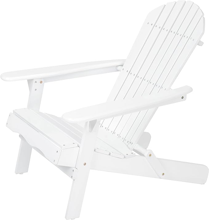 Merax Folding Adjustable Acacia Wood Adirondack Chairs, Water Proof Outdoor Wooden Fire Pit Lounge Reclining Chair for Yard, Garden, Patio, White