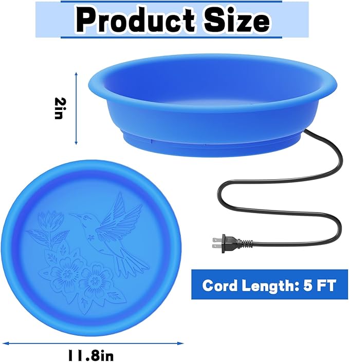 Heated Bird Bath Bowl for Outside,100W Thermostatically Controlled Heated Birdbath Single Bowl Water Heated Bird Bath for Outdoor Winter Garden Patio Yard Lawn Deck(Blue)