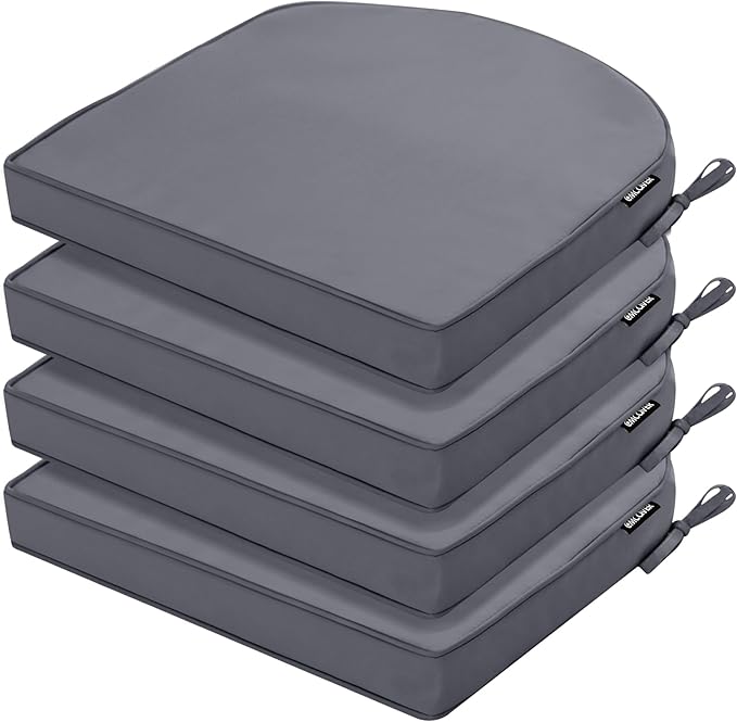 Outdoor Chair Cushions Set of 4 Waterproof Patio Chair Cushions with Tie 5 Year Color Fastness Thick Outdoor Seat Cushion for Garden Lawn Round Corner Dark Grey 17x16 Inch