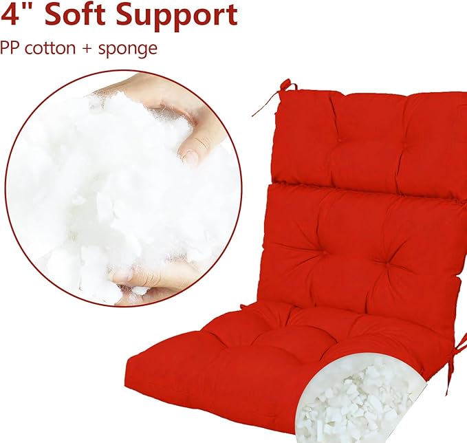 High Back Chair Cushions Set of 2, Adirondack Chair Cushion with Waterproof, Rocking Chair Cushion for Outdoor Patio, Garden Porch 45”x 22”x 4 (2, Red B)
