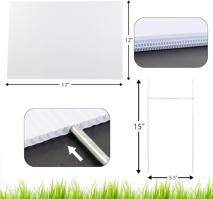 6 Pack Blank Yard Signs 17 x 12 in with Metal Stakes, White Plastic Yard Lawn Sign for Birthday Decoration,Garage Sale,Guidepost, Open House, Rent
