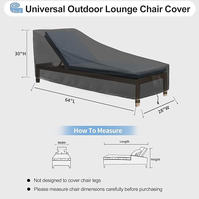 OutdoorLines Outdoor Waterproof Patio Chaise Lounge Chair Cover - UV Resistant Lounger Covers Heavy Duty Weatherproof Patio Sofa Furniture Covers, 2 Packs, 64Wx28Dx30H Inches, Black
