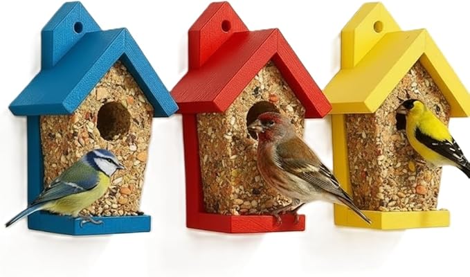 3pk Refillable Suet Cake Bird Houses Feeder, Seeded Birdhouse, Suet Birdfeeder, Bird Feeder with Suet Cake, Bird Feast Feeder for Outdoor, Wall Tree Moutable