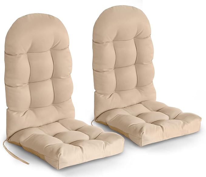 GREENVINES Adirondack-Chair-Cushions-Set-of-2 | Polyester | Waterproof | Outdoor High Back Rocking Chairs Cushion | Seat with Ties | Non-Slip | Thickened Pad for Patio | 44.5" x 17.3" x 4.1" | Beige