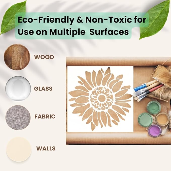 10x10 Inch Boho Sunflower Stencil for Painting on Wood, Canvas, Crafts, Fabric and Furniture - Flower Stencils for Crafts Reusable - Large Stencil for Painting on Walls -DIY Pattern Painting Stencils