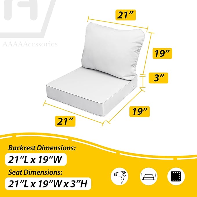 AAAAAcessories Outdoor Seat Cushions for Chairs, Fade-Resistant, Waterproof Patio Furniture Replacement Cushions, 21" x 19" x 3" + 21" x 19", Creamy White