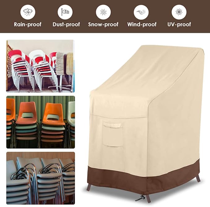Vailge Stackable Patio Chair Cover,100% Waterproof Outdoor Chair Cover, Heavy Duty Lawn Patio Furniture Covers,Fits for 4-6 Stackable Dining Chairs,36"Lx28"Wx47"H,Beige&Brown
