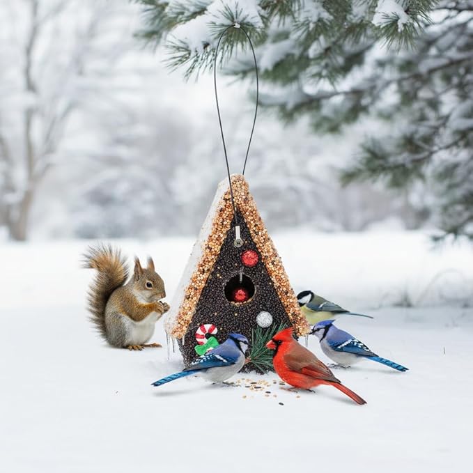 Seeded Birdhouse, Birdseeded Bird House, Wood Wren Bird Houses Covered with Wild Birdfood,Bird Feeders for Outside Hanging, A Frame Birdhouses