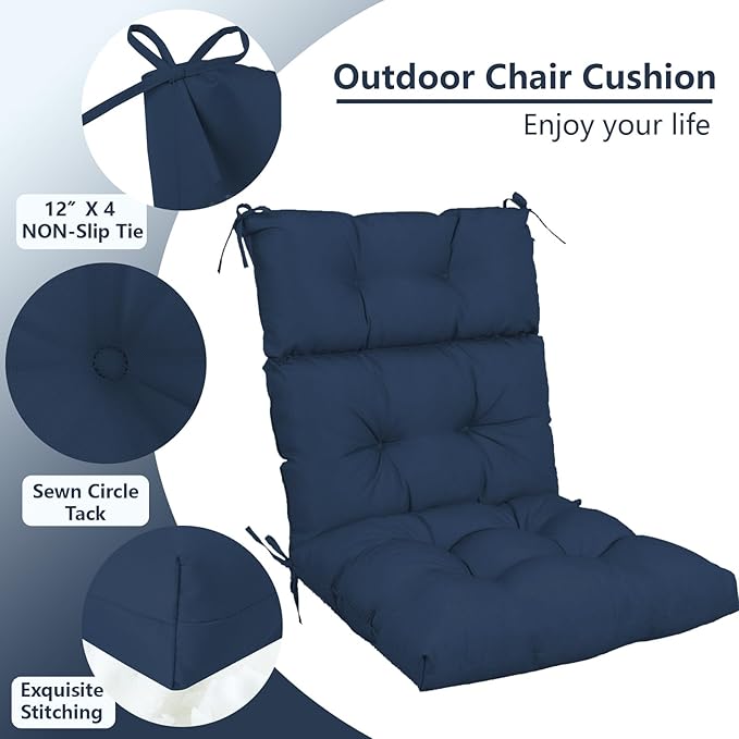 High Back Chair Cushions Set of 2, Adirondack Chair Cushion with Waterproof, Rocking Chair Cushion for Outdoor Patio, Garden Porch 45”x 22”x 4 (2, Navy Blue B)