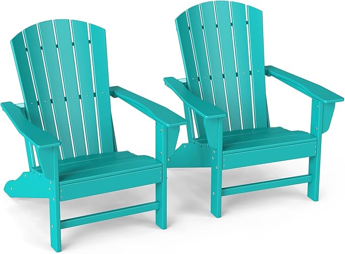 GREENVINES Adirondack Chairs Set of 2 | HDPE Plastic | Oversized Fire Pit Chair | All Weather | Aqua | Poly Lumber | for Outdoor Deck Backyard Patio Garden