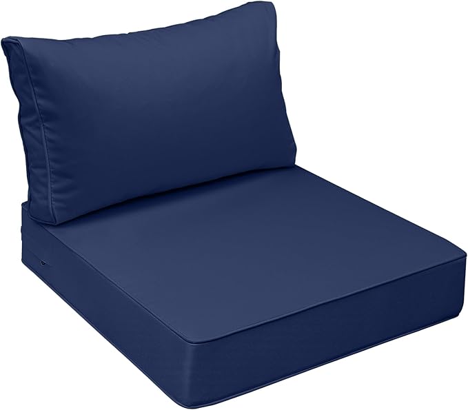 AAAAAcessories Outdoor Seat Cushions for Chairs, Fade-Resistant, Waterproof Patio Furniture Replacement Cushions, 23" x 23" x 5" + 23" x 13.5", Navy Blue