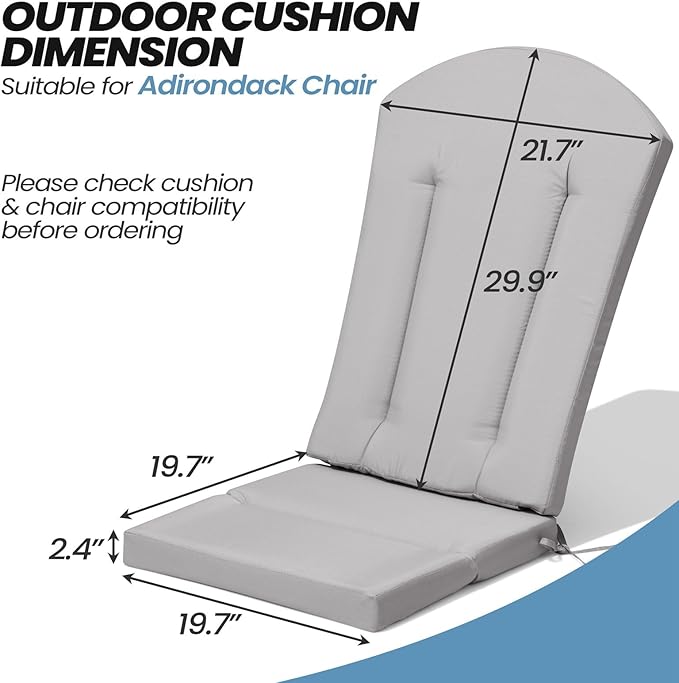 Crestlive Products 50x20 Inch Adirondack Chair Cushions Set of 2 Outdoor Rocking Chair Cushions Water Resistant High Back, Light Gray