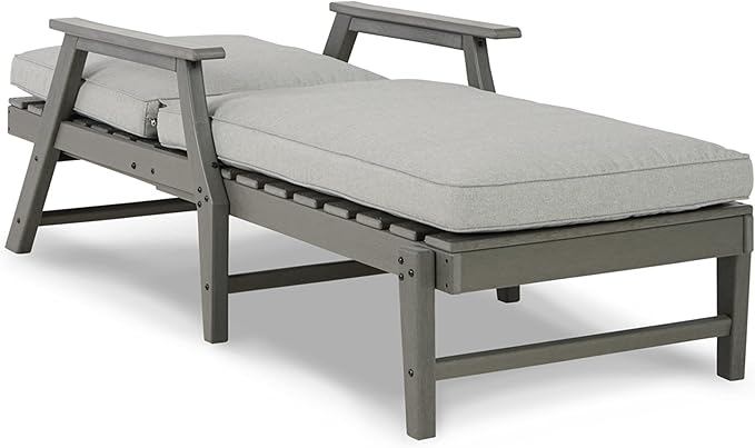 Signature Design by Ashley Visola Contemporary Outdoor Cushioned Chaise Lounge with Adjustable Backrest, Nuvella Weather Resistant Fabric, Gray